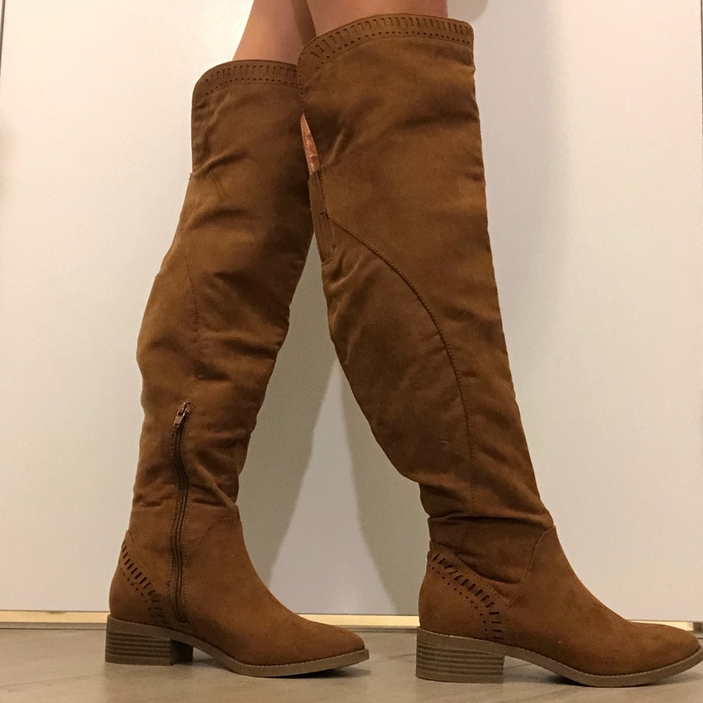 Brown suede over the knee boots